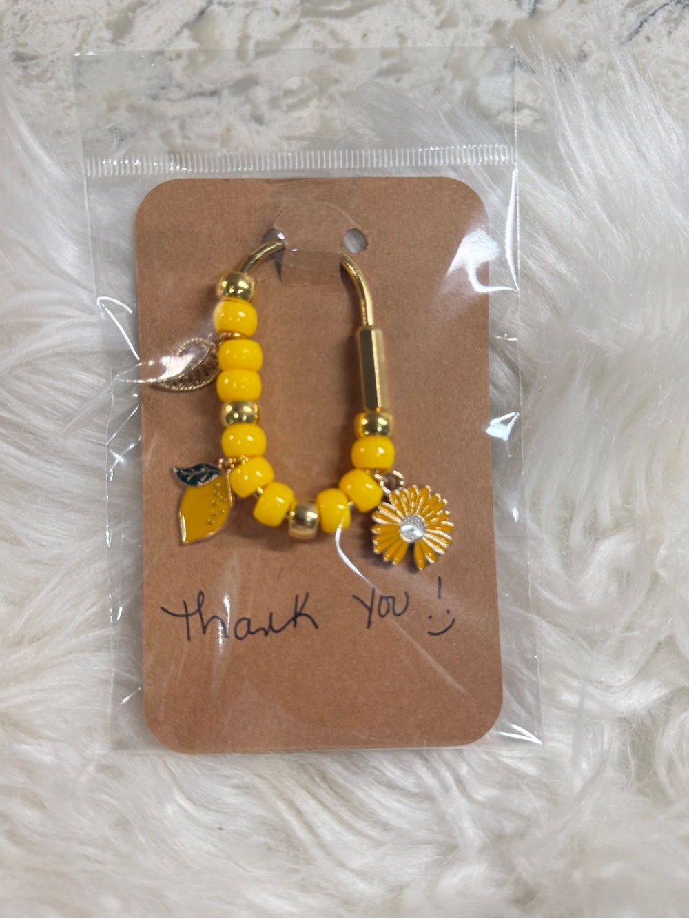 Yellow Beaded Hoop Earring with Lemon & Flower Charms